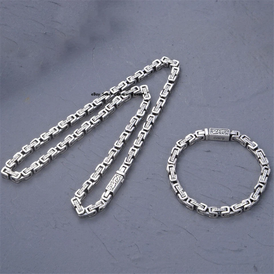 Collar pulsera de eslabones bizantinos dragón cadena de plata esterlina pura S925 de 5 mm todo Foto 1 de 4