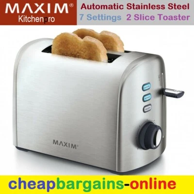 2 SLICE TOASTER STAINLESS STEEL MAXIM KITCHENPRO M2TSS AUTOMATIC CRUMB TRAY ADJU - image 1 of 4