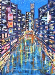 Maravillosa Pintura Original Arthur KINSLOW PAISAJE URBANO REFLEXIONES Firmado a Mano Certificado de Autenticidad - Imagen 1 de 3