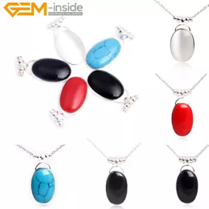 Turquoise Agate Pendant OvaL Beads Tibetan Silver Necklace Chain 18x23mm Charm - Picture 1 of 33