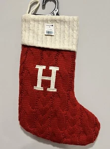 Christmas “H” Cable Knit Stocking 17" Monogram Red White NWT - Picture 1 of 16