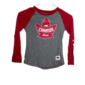 Roots Canada T-Shirt Jugend Kinder Small grau rot Langarm Grafik Tee - Bild 1 von 10