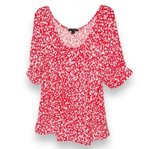 J. Crew Re-Imagined Scoop Neck Top Tossed Bouquet Red Floral Print Women’s Siz S - Picture 1 of 7