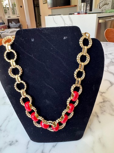 VETEMENTS Nuova Collana Talbots Smalto Rosso Catena Anello Aperto Doppio Tondo Tono Oro 21"