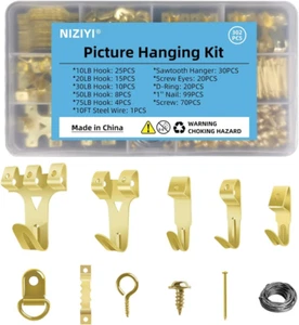 302Pcs Picture Hanging Kit, Heavy Duty Photo Frame Hangers with 10-75Lb Hooks, S - Picture 1 of 12