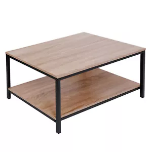 31'' Rectangle Wood Coffee Table with Storage Shelf Metal Feet for Living Room - Picture 1 of 11