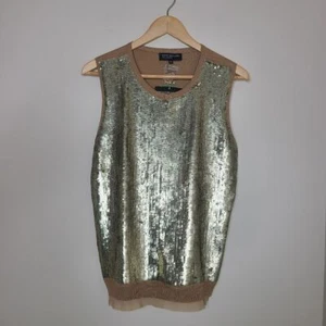 Chaleco Suéter Jones Colección Nueva York Dorado Sin Mangas Lentejuelas Talla Grande - Imagen 1 de 6