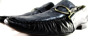 CNS Premium Men Loafers Shoes Size 8 Euro 41 Black Leather Brass Buckle - Picture 1 of 12