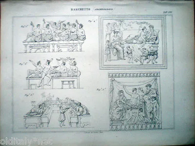 1888 Stampa Incisione-ARCHEOLOGIA - BANCHETTO -Tav.106 • 8€