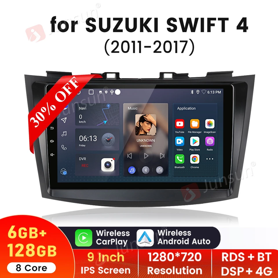Radio estéreo 8 núcleos 6+128 GB Android13 Carplay GPS WIFI para Suzuki Swift 2011-2017 Foto 1 de 4