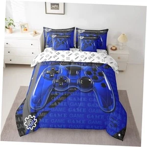 Gamer Comforter Set with Sheets 7 Piece Size Game Controller Twin Black Blue - Picture 1 of 6