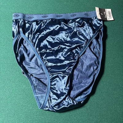 VTG SATIN Shiny Second Skin Stretch Hi Leg Blue Spandex Nylon Panties Sz 7/L - Image 1 of 3