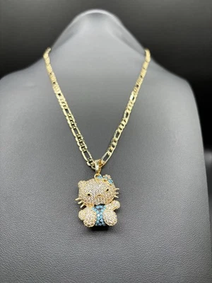 Hello Kitty Lab Diamonds Pendant 14K Gold Plated Necklace NEW - Image 1 of 4