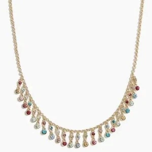 J.Crew rainbow Crystal Statement Necklace Natural Rainbow Gold Plated Brass - Picture 1 of 9