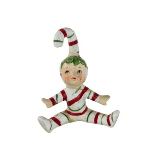 Vintage Lefton Candy Cane Kids Figurine Pixie Elf Sitting AS IS Repaired - Picture 1 of 11