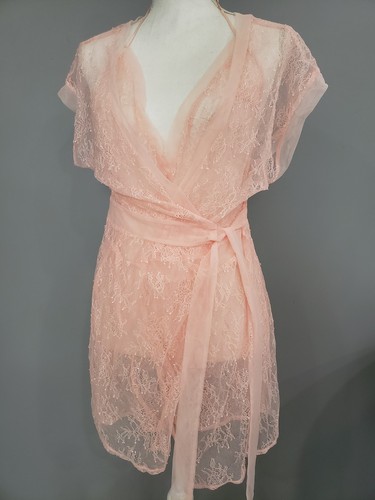 UNDERCOVER DUE PEZZI Victoria's Secret slip chemise PIZZO rosa vestaglia abito camicia da notte lingerie