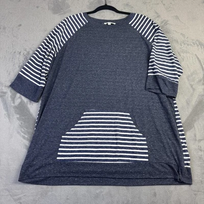 Umgee Tunic Shirt Womens 2XL Blue White Striped Pocket Raglan Sleeve Dress Top - Image 1 of 4