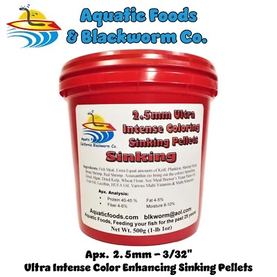 AQUATIC FOODS INC. 2.5 mm Sinking Ultra Intense Color Enhancing SINKING Pellets for ALL Tropicals