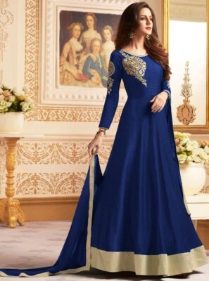 Brand New Readymade Long Anarkali Salwar Suit in Indigo Blue - Image 1 of 2