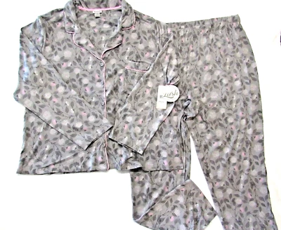 BE YOURSELF 2-Pc Pajamas Set Plus size 1X Gray Floral Long Sleeve Top & Pants - Image 1 of 4