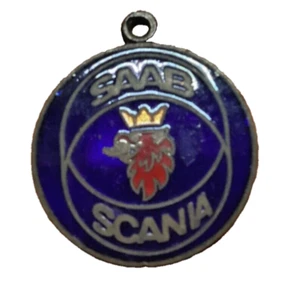 Vintage Collectible Vehicles Postage Blue Enamelled Saab Scania America Keychain - Picture 1 of 4
