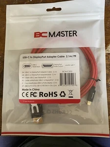 BC Master USB-C To DisplayPort Adapter 4KBraided Cable 2.1m/7ft NEW - Picture 1 of 3