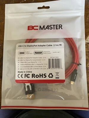 BC Master USB-C To DisplayPort Adapter 4KBraided Cable 2.1m/7ft NEW - Image 1 of 3