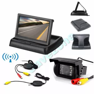 IR LED sans fil Caméra de recul+4,3 Pouces Moniteur Pliant Camion de bus 12V-24V - Foto 1 di 12