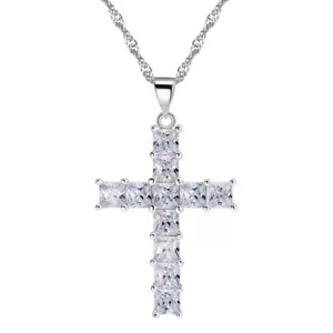 Religious Cross Pendant Necklace Princess Cut CZ Womens Ginger Lyne Collection - Picture 1 of 6