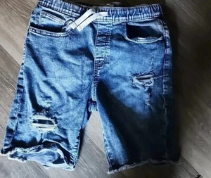 Old Navy Boys Karate Denim Shorts Size XL (14-16) Light Blue Slim Built In Flex - Picture 1 of 5