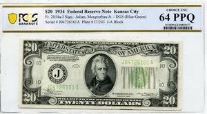FR# 2054-a 1934 FRN KANSAS CITY PCGS 64 PPQ $20 COOL NOTE!! - Picture 1 of 2