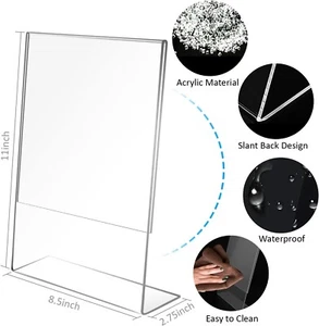 5 Pack Acrylic Sign Holder 8.5 x 11 Slanted Back Sign Holders Clear Sign - Picture 1 of 8