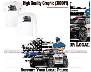Digirods Police Officer Support Blue Line Charger Hot Rod Cartoon Car T Shirt - Picture 1 of 7