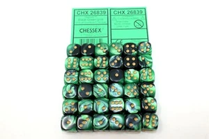 Chessex Black Green Gold 36 Scarab 12mm Pipped Dice CHX 26839 - Picture 1 of 1