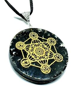 Black Tourmaline Metatrons Cube Necklace Pendant Orgone Chakra Orgonite Golden