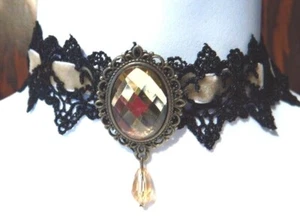 BROWN BLACK VELVET LACE CHOKER tan beige necklace bronze steampunk Gothic EGL K6 - Picture 1 of 2