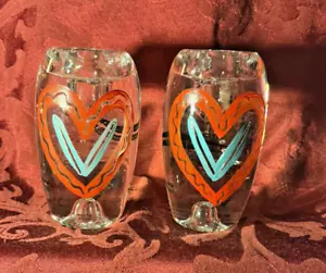 Kosta Boda Set of Two Heavy Glass Candle Votive Holder Heart Love Theme Sweden - Picture 1 of 11