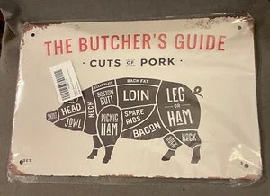 Letrero de lata de cerdo de The Butcher's Guide, cortes de carne de cerdo - Imagen 1 de 1
