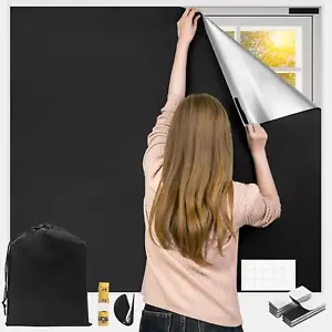 Blackout Curtains 100% Blackout Window Cover 118" X 57" Portable Black Curtains - Picture 1 of 7