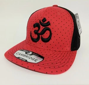 Om Aum Ohm Yoga Namaste Symbol 3D Embroidered Red Polka Dot Mesh Trucker Hat  - Picture 1 of 8