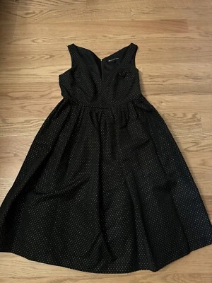 Jill Stuart 黑金提花鸡尾酒迷笛连衣裙 14 码带全衬里 — 第 1/3 张图片