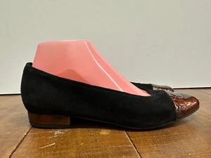 Vaneli flats shoes women  7.5 W black & brown suede cap toe leather flat shoes - Picture 1 of 11