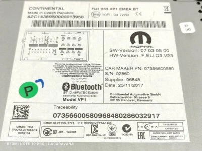 07356600580 2323652 audio system FIAT DOBLO II (152) POP 2014 - Bild 1 von 4