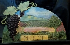 Bella, leggermente petunosa piastrella di ceramica ""Merlot"" scenica opera d'arte da parete in vigneto! - Foto 1 di 5