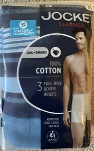 Jockey Men's XL Classic Full-Rise Boxer Brief 3 Pack Underwear  100% Cotton New - Picture 1 of 2