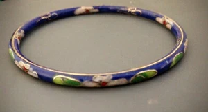 Vintage & Bunt Tiefblau, Rot & Rosa Blumen Armreif Armband ~ Cloisonné - Bild 1 von 6