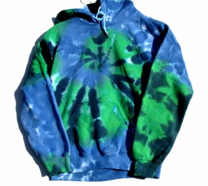 Size SMALL BLUE & GREEN SWIRL TIE DYE HOODY Hooded Sweatshirt Gildan Draw String - Picture 1 of 2