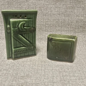 Outhouse & Catalogue Salt & Pepper Shakers Green - Picture 1 of 10