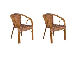 2 PACK All Weather Brown Rattan Outdoor Patio Dining Chair with Aluminum Frame - Picture 1 of 9
