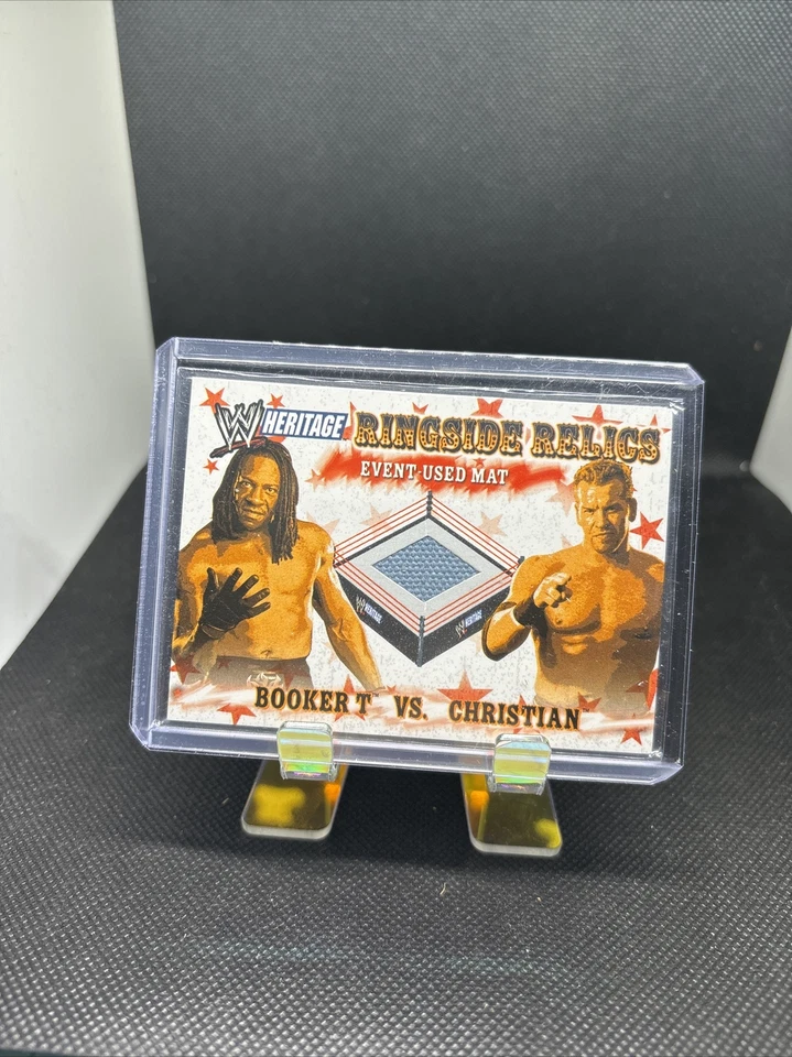 WWE Booker T v Christian Topps Heritage 2005 Ringside Relics Event Used Mat Card - Image 1 of 4